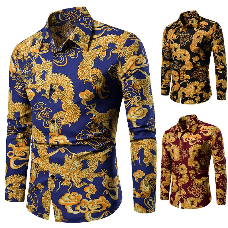 Men's Four Seasons Long Sleeve Beach Casual Shirt Explosive Printed Shirt