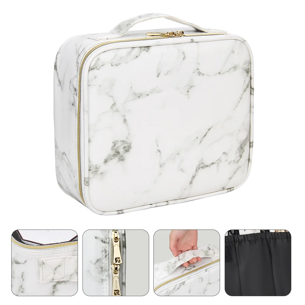 

Makeup Organizer Toiletry Travel Portable Pouch Large Storage Case Kit Tote Brush Toiletries Handbag Purse Marbled Dopp Brushes