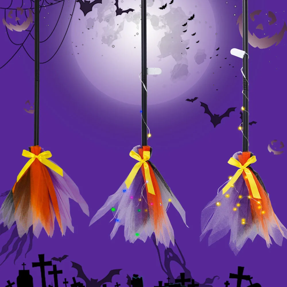 

Halloween Party Decoration Witch Broom 60cm Gauze Plastic Broom Photography Props Halloween Decorations Halloween Supplies
