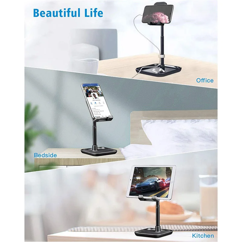 Cell Phone Stand Height Angle Adjustable Telescopic Desktop Aluminum Metal Phone Holder