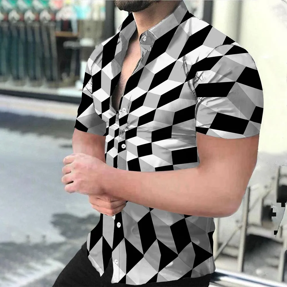 

3D Digital Print T-Shirt Short Sleeve Men Button-Up Shirt Baroque Hawaiian Short Sleeve T-Shirt Top 3D Digital Print 3D