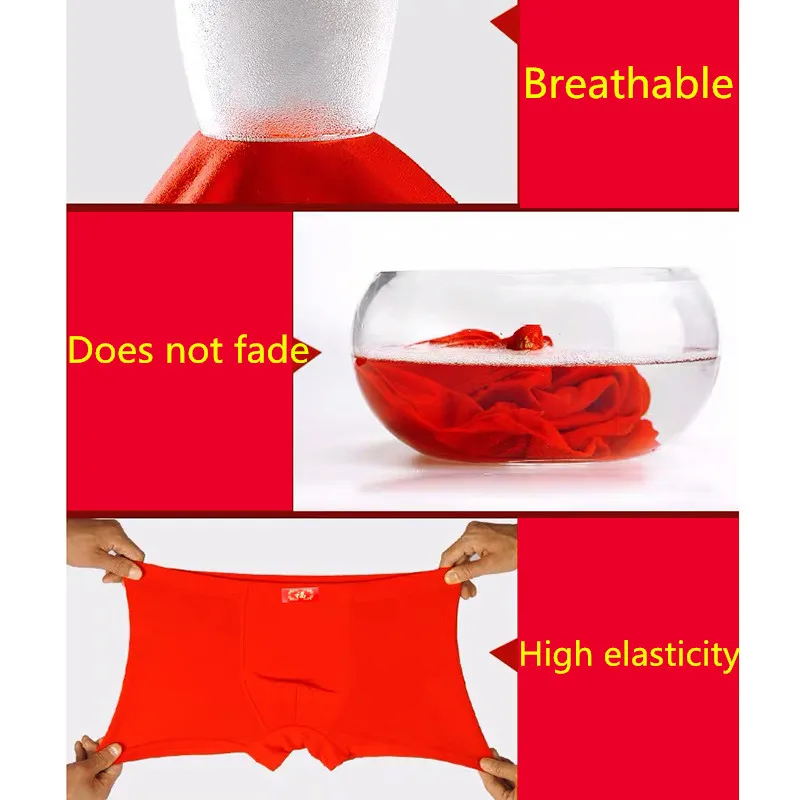 5 Pcs/Lot Men's Underpants Cotton Boxer Briefs Boxers Big Red Wedding Cotton Plus Size Men's Red Underwear