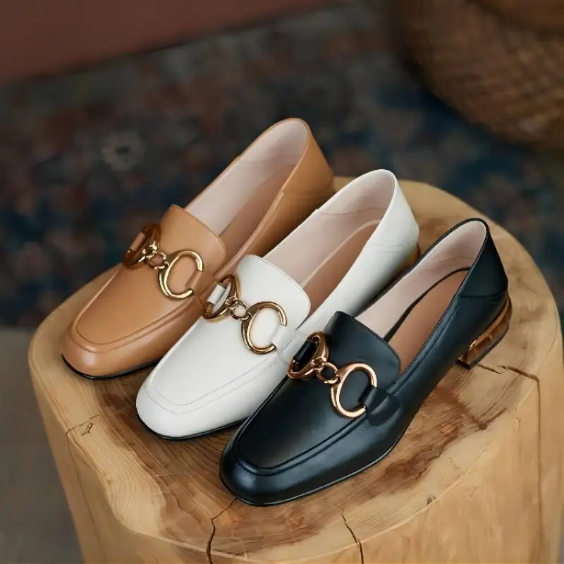 TOPHQWS Retro British Style Low Heels Women Loafers Spring 2022 Luxury Brand Shoes Casual Square Toe Commute Leather Women Heels