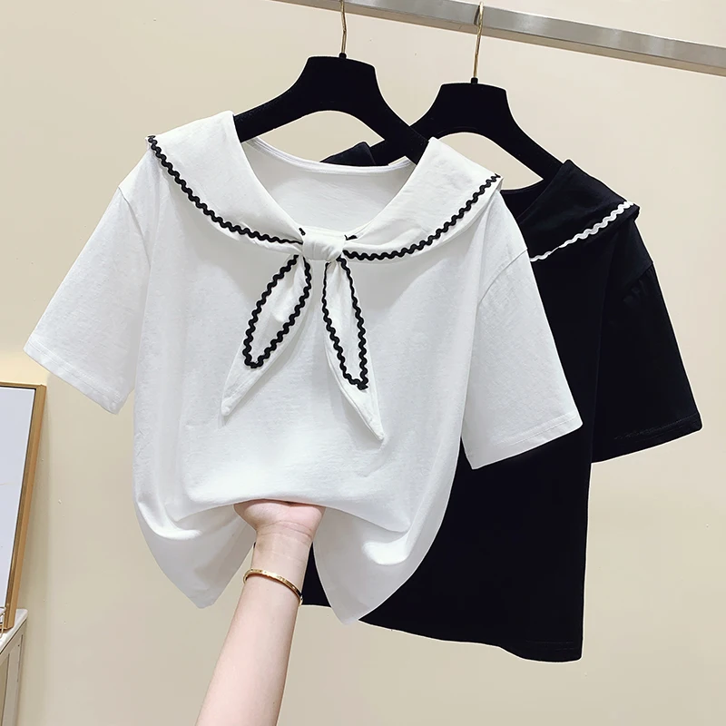 

Хлопковая женская футболка большого размера, летний Повседневный однотонный топ с коротким рукавом, новинка 2022, модные футболки, Женская св...