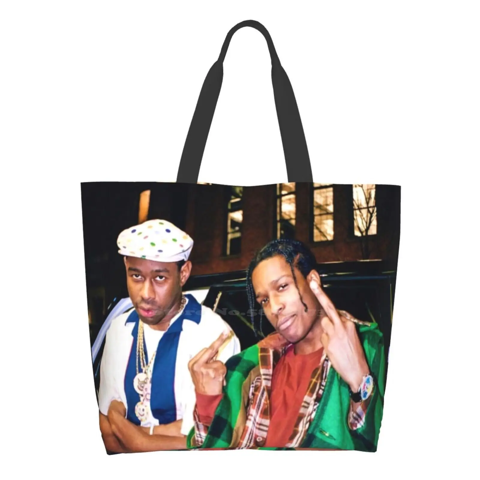 

Pose And Friend Printed Casual Tote Large Capacity Female Handbags Man Rap Rapper Song Handsome Styles Beautiful Pop Smoke