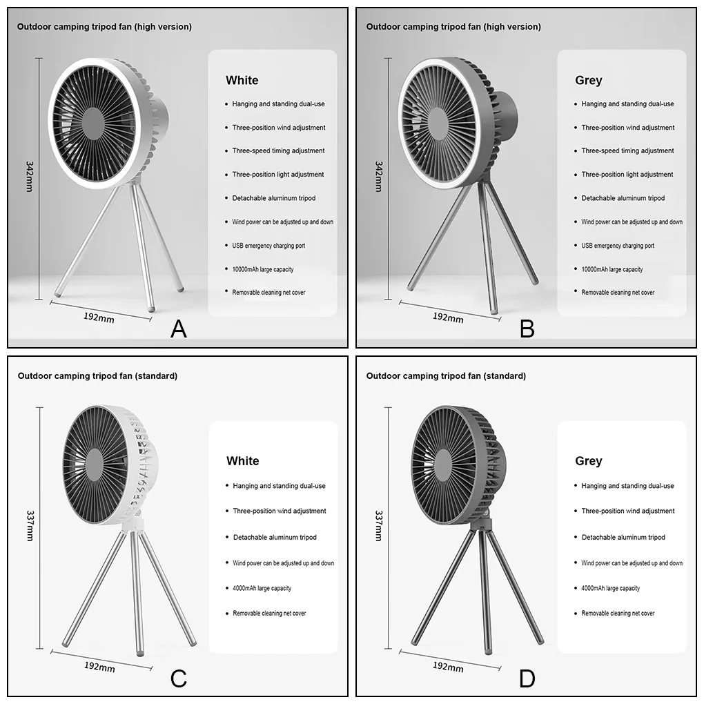 

Настольный вентилятор 3 в 1, портативный бесшумный Трипод из сплава, регулируемый походный вентилятор для барбекю, с USB-зарядкой