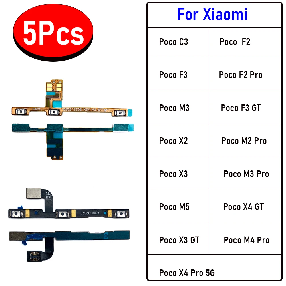 5 шт. кнопки включения/выключения питания для Xiaomi Poco C3 F1 F2 F3 GT M2 M3 X2 X3 X4 Pro 5G M5