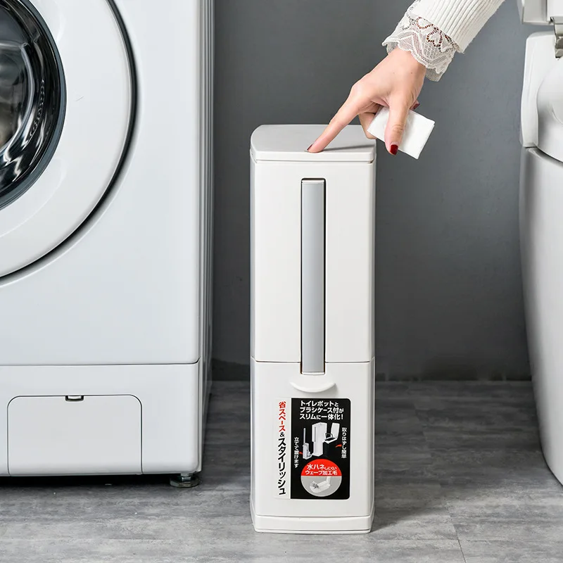 

Toilet Trash Can Household Narrow Trash Can Integrated Toilet Brush Set with Lid Storage Paper Basket