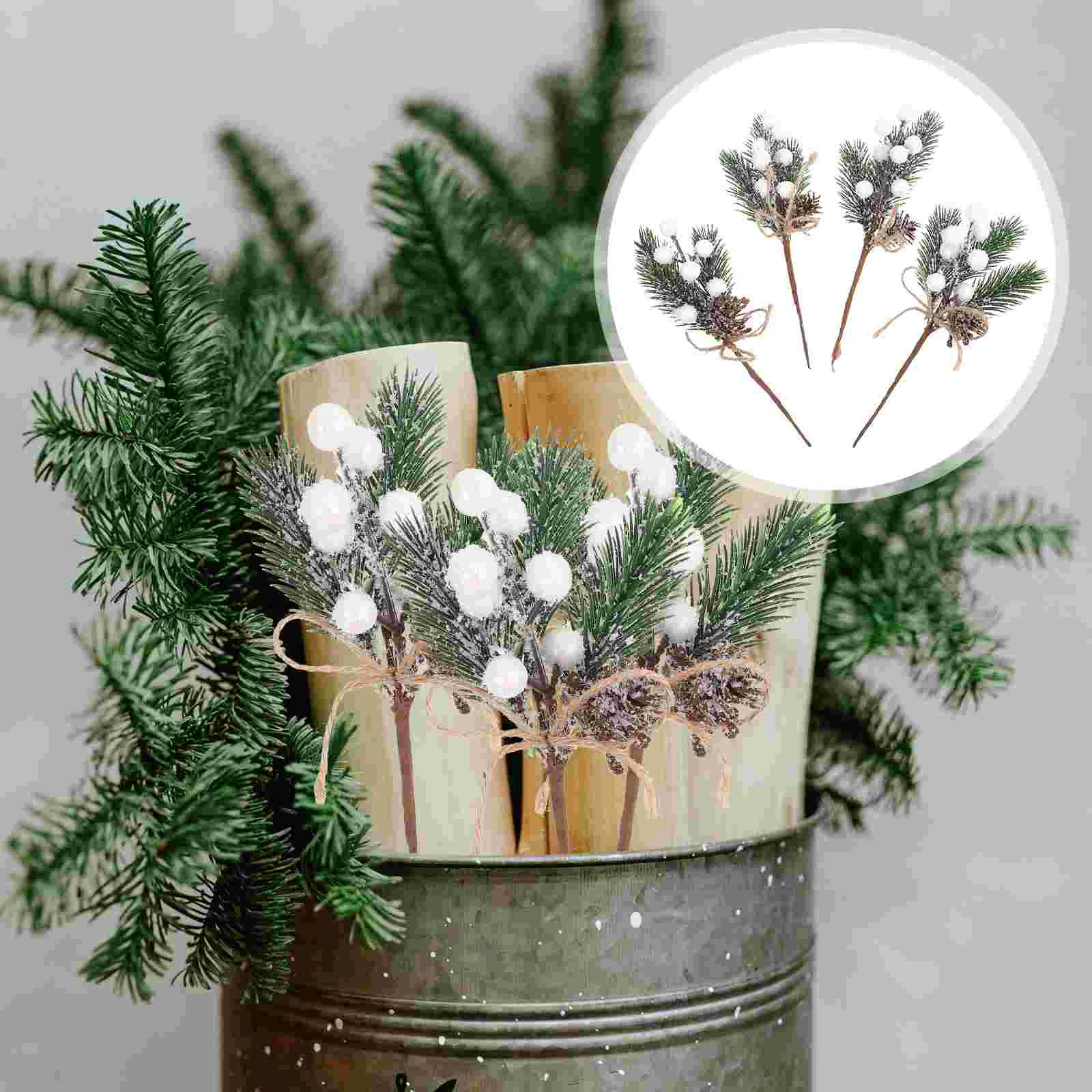 

20 Pcs Christmas Berry Pine Needles Wedding Decoration Berries Simulation Decors Xmas Cones Plastic Artificial Plant Ornaments