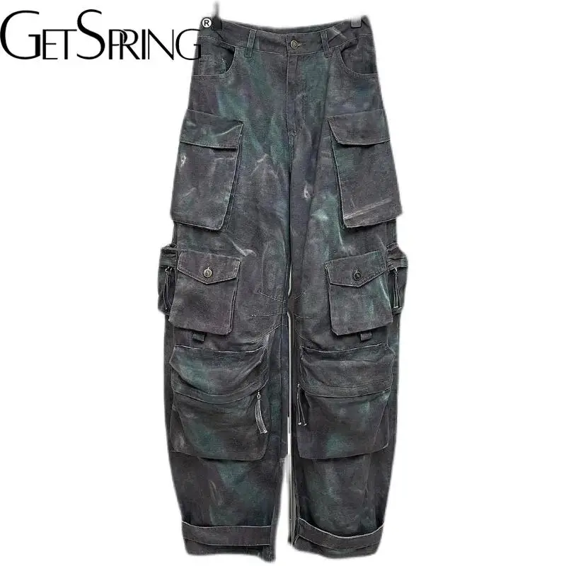 

Getspring Women Pant Bandage Camouflage Cargo Pants Wild Vintage Leisure Long Sweatpants Women Printing Leisure Pants 2022 New