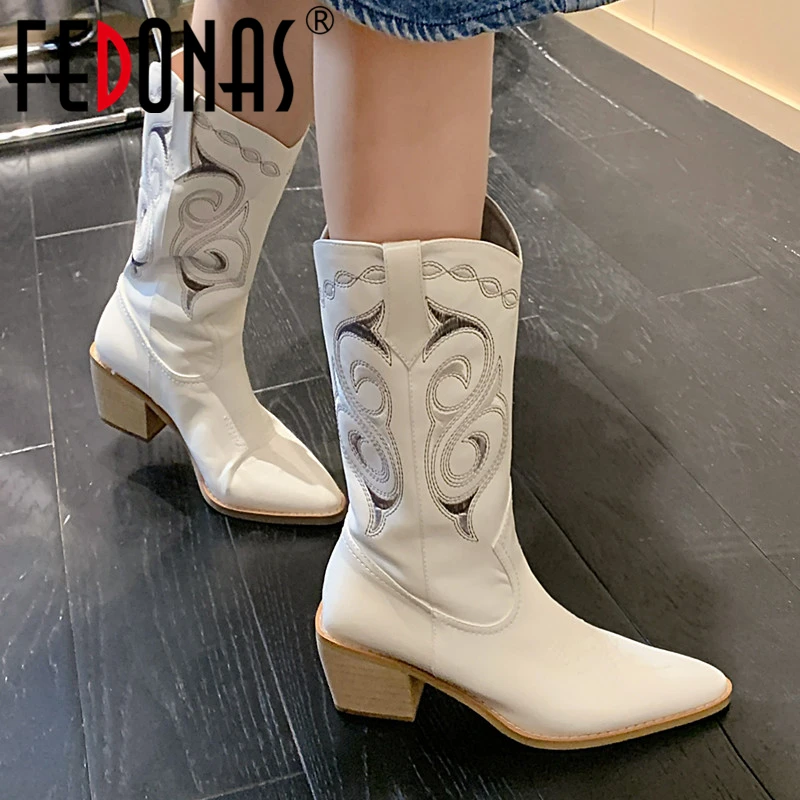 

FEDONAS Retro Fashion WomanMid-Calf Boots Autumn Winter Warm Cow Leather Basic Party Office Prom Classic Design Punk Shoes Woman