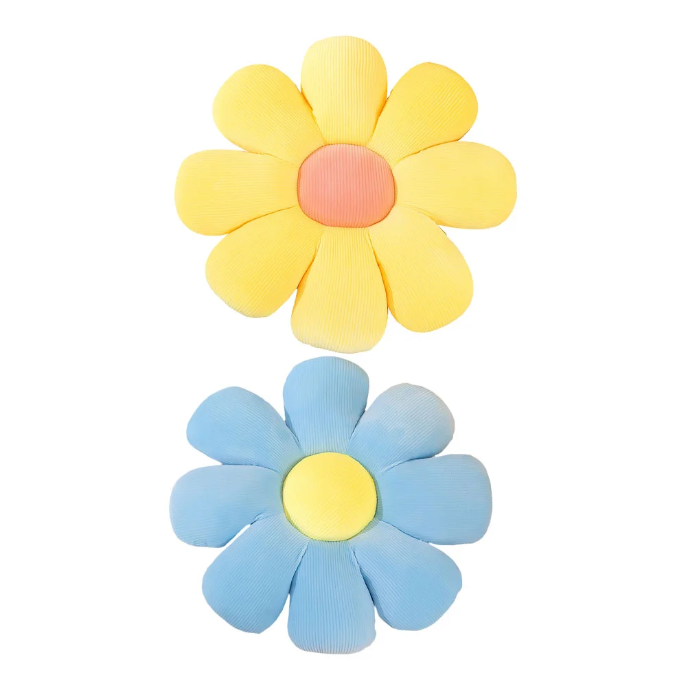 

2Pcs Flower Design Cushion Adorable Floor Cushion Bedroom Decor Blue Yellow