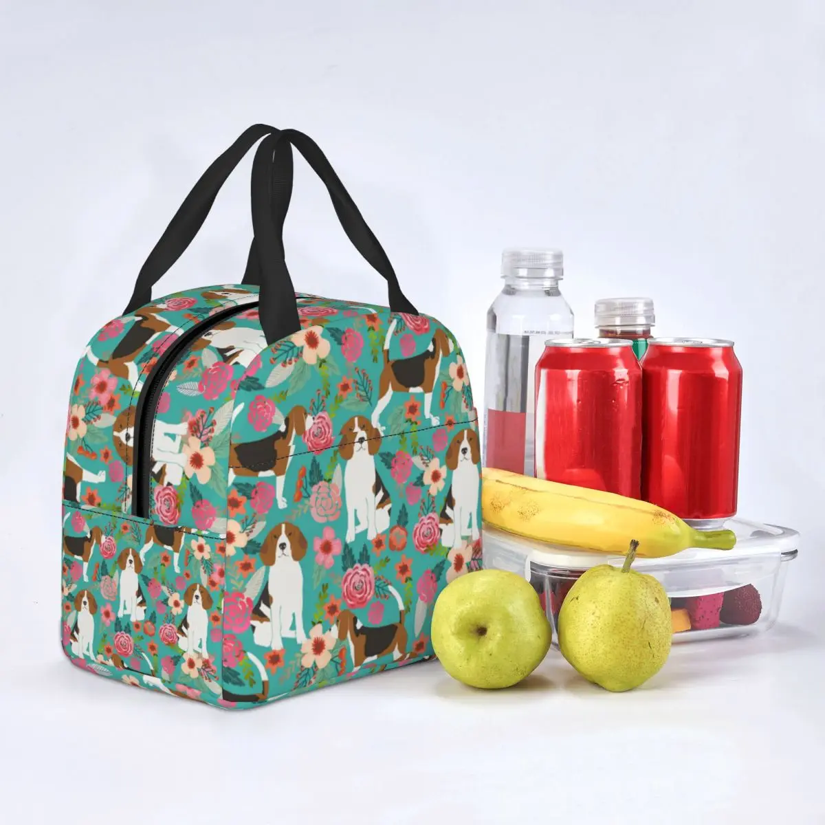 Lunch Bag for Men Women Beagle Florals Dog Insulated Cooler Waterproof Picnic Animal Oxford Lunch Box Food Bag