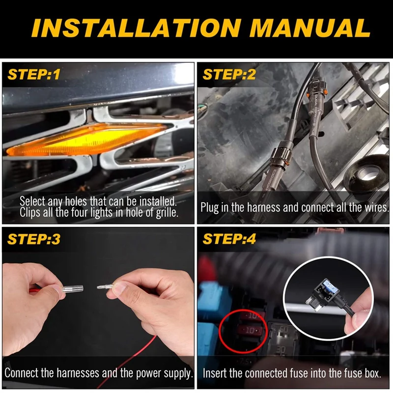 Желтые фонари для гриля Toyota 4runner TRD Pro 2014-2023 желтого цвета с предохранителем и