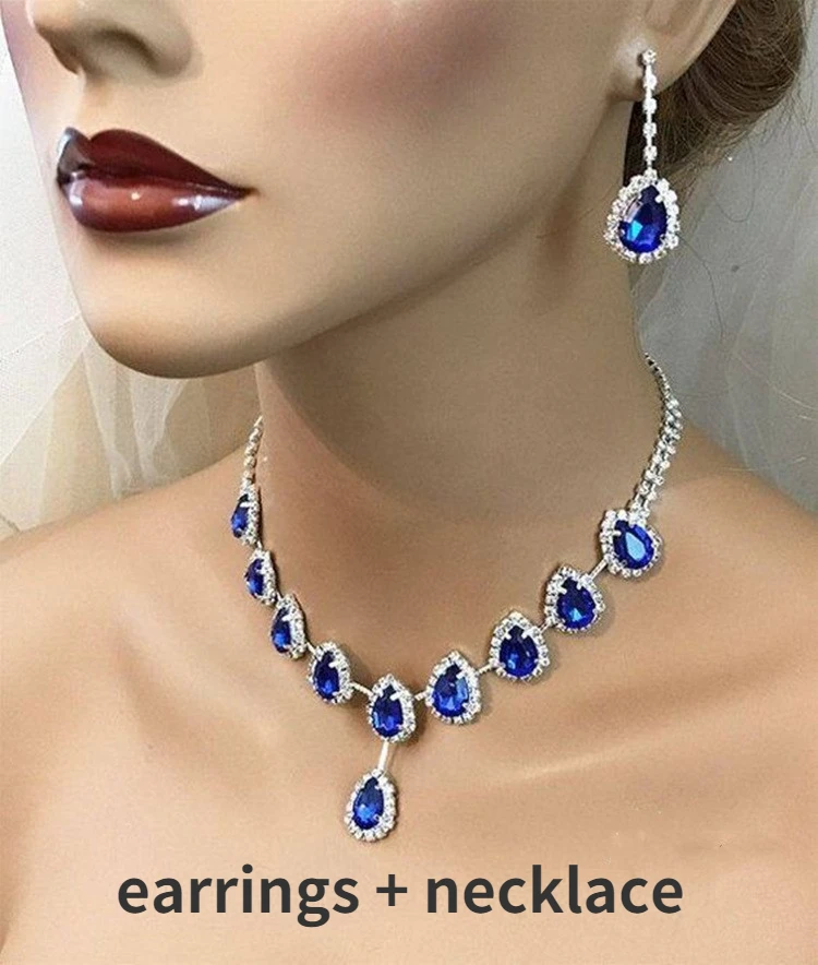 

Trendy Blue Water Drop Rhinestones Women's Necklace With Silver Color Inlaid Zircon Pandent For Women Accessories
