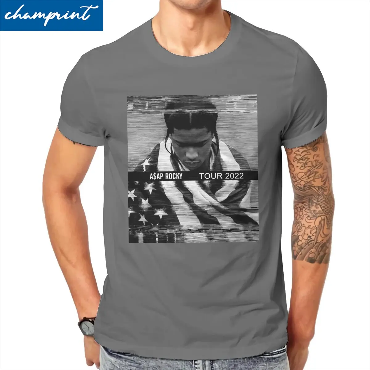 Men of Music ASAP Rocky American World Men T Shirt Hip Hop Tees Short Sleeve Round Neck T-Shirts 100% Cotton Printed Clothing