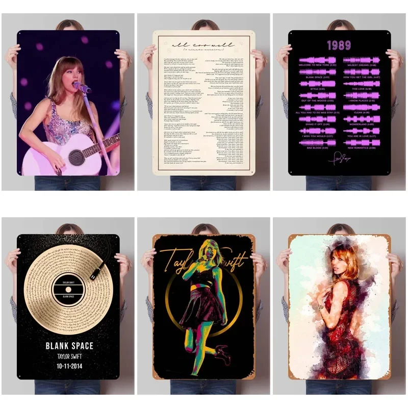 Фото Металлические вывески T-Taylor Swift, плакаты с рок-музыкой, художественные фрески, ретро жестяная вывеска для настенного художественного украшения, винтажные предметы домашнего декора №1