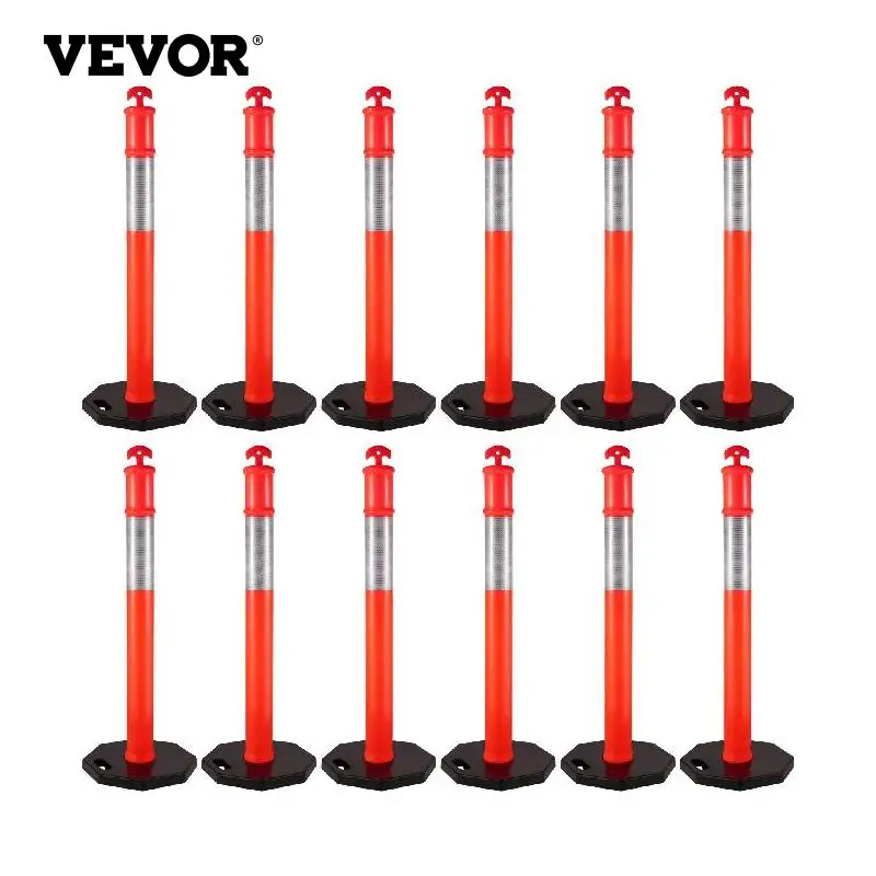 

VEVOR PE 3 - 12 Pack Traffic Delineator Posts Kit Warning Column with Reflective Band for Construction Sites Facility Management