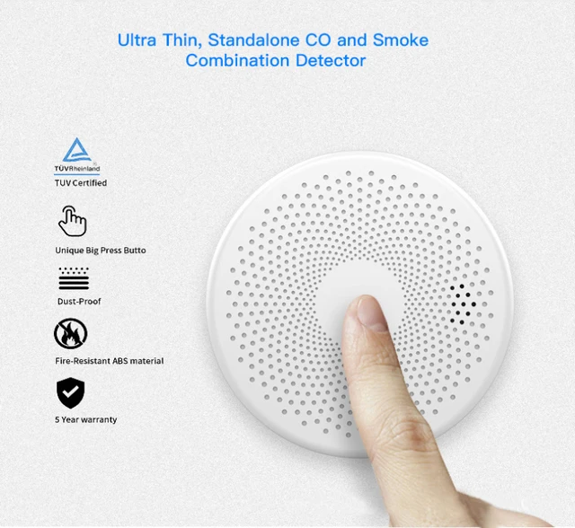 Tuya 2 in 1 Version WiFi Smart Smoke Detector Sensor Carbon Monoxide CO Gas Detector Smoke Fire Sound Alarm Home Security System 2
