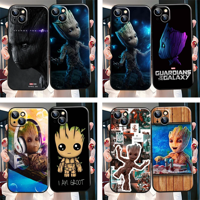 

Marvel Cute Groot Phone Case For iPhone 13 12 11 Pro Mini X XR XS Max SE 5 6 6s 7 8 Plus Back TPU Cover Soft Coque Black Cases