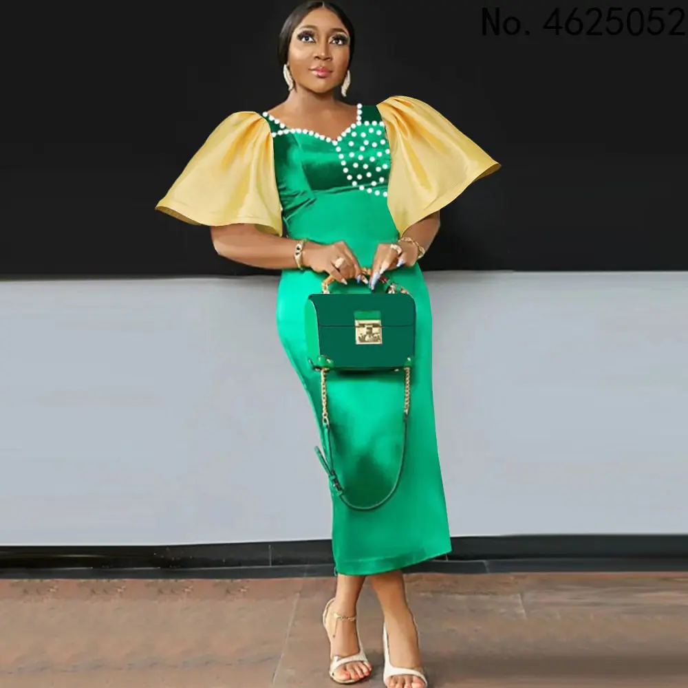 

Элегантные свадебные вечерние платья для женщин большие размеры африканская одежда Diashiki жемчужное вечернее платье большой размер 4XL Abaya Ма...