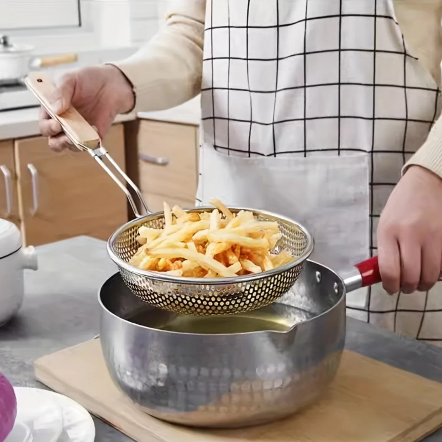 Ложка-скиммер из нержавеющей стали с деревянной ручкой-Устойчивое к коррозии и