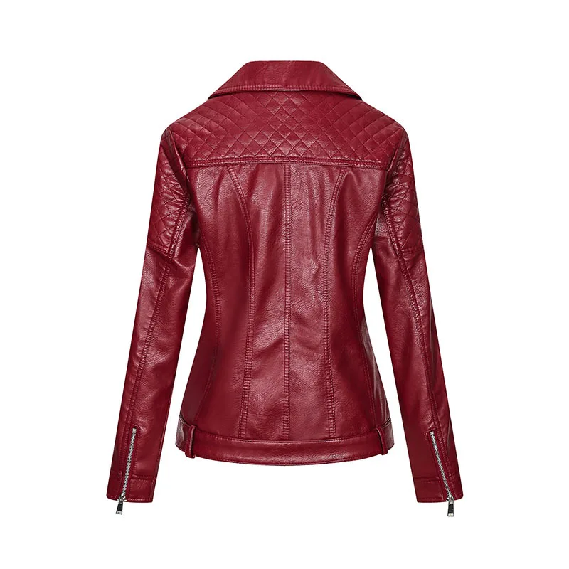 Женская байкерская куртка из искусственной кожи синяя черная красная желтая на