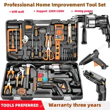 Professional Complete Tools Kit Drill Toolbox Household Metal Power Drill Wall Repairs Work Tools Full Set Combination Toolkit