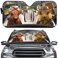 tup funny farm animal front windshield sun shadehighland cattle in a hat car windshield sunshade