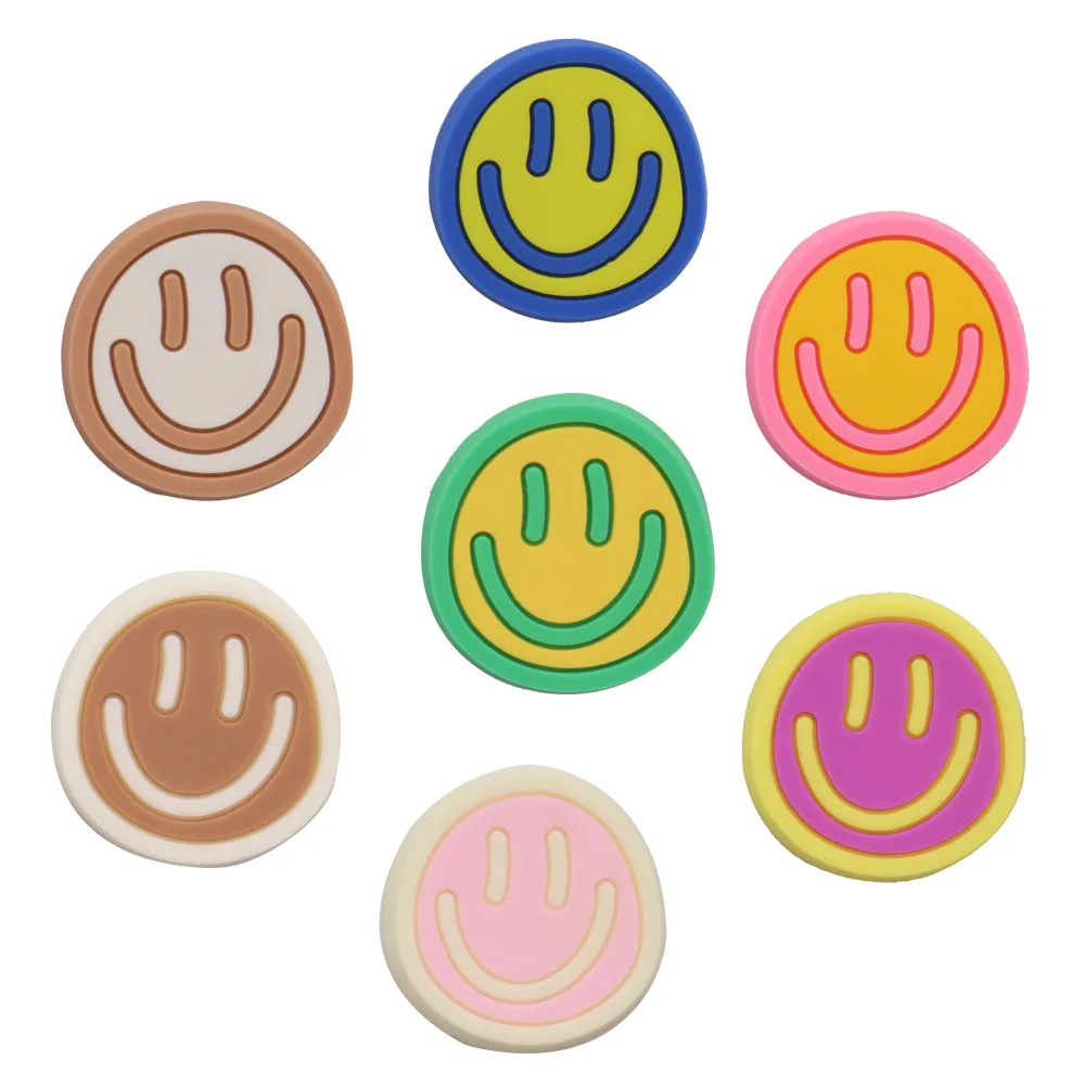 

Wholesale 50Pcs Smiley Smile Face Colorful PVC Sandals Shoe Charms Decoration Buckle Clog DIY Wristbands Croc Charms Jibz