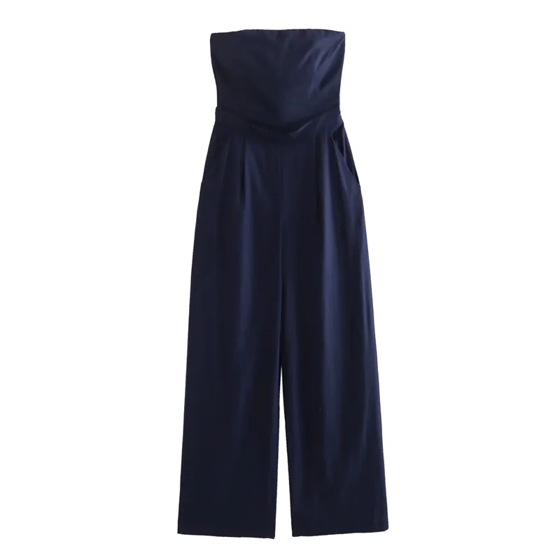 

TRAF Sexy Strapless Jumpsuit Versatile Temperament Jumpsuit Wide Leg Front Pockets Back Hidden In-Seam Zip Closure Jumpsuit