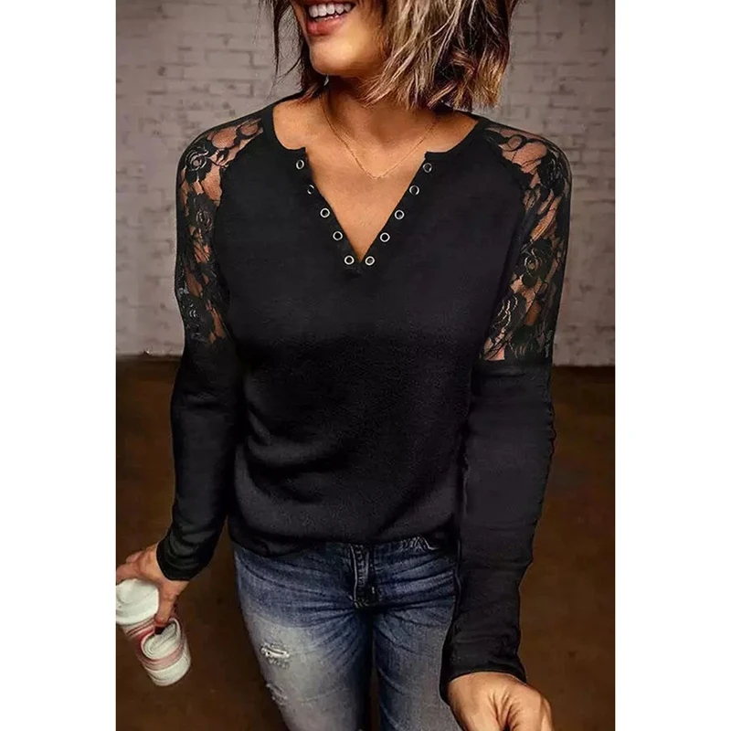 

Uclio Women's Sexy Lace Hollow Sweater Autumn Winter Warm Cold Blouse Pure Color Pullover Elegant Plush Jumper