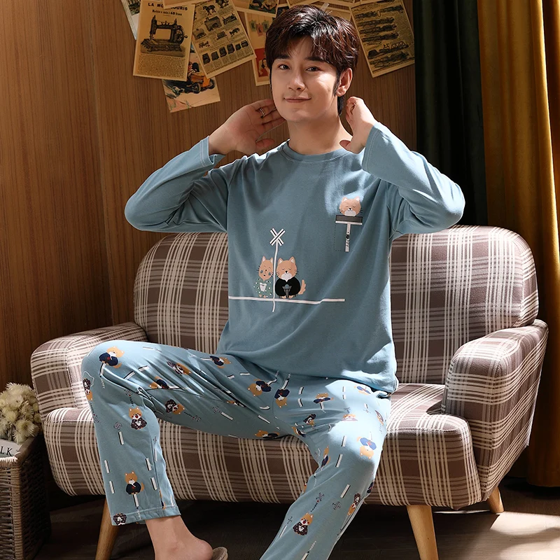 Cotton Men's Pajama Fashion Plaid Pijama Sets Spring Autumn Casual Long Sleeve Sleepwear Soft Comfortable Pajamas for Men