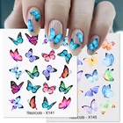 Наклейки-бабочки для ногтей, акварельные наклейки, синие цветы, слайдеры, обертывания, маникюр, весенне-летние декоративные материалы для дизайна ногтей