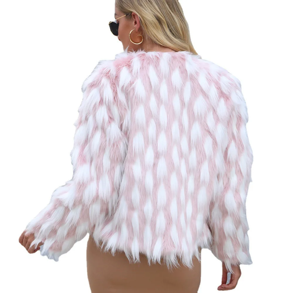 Fashionable Faux Fur Coat Women's Autumn  Winter Warm Personality Coat Coat Women's Autumn  Winter Pink Sweet Girl Top