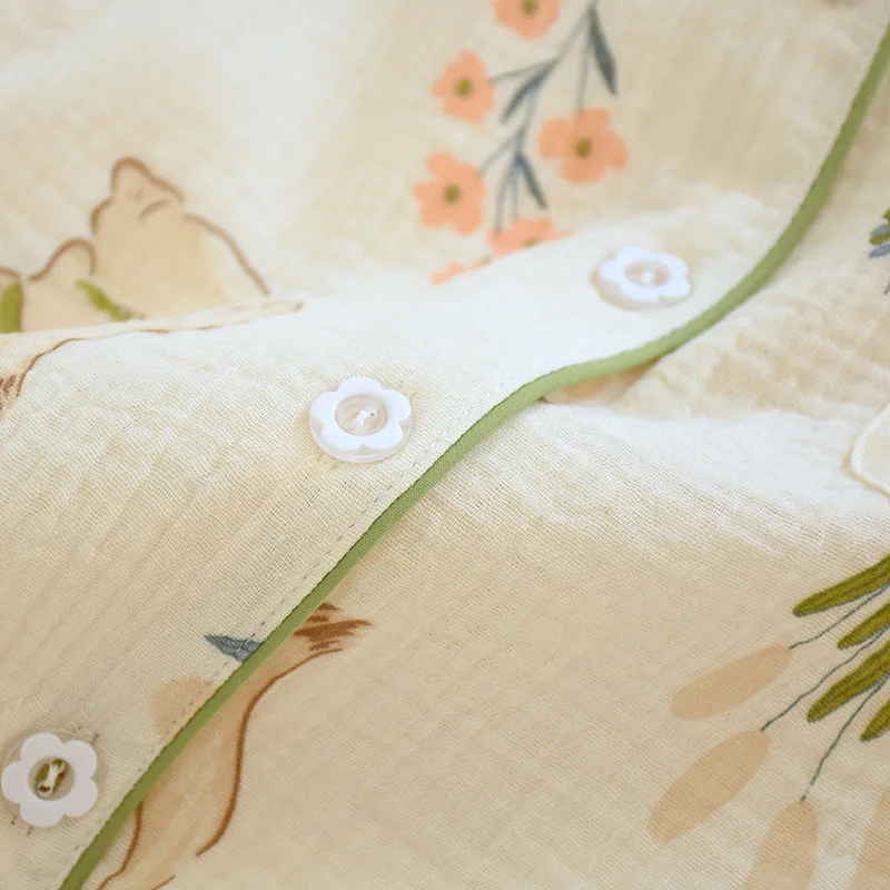 Loose Pjamas for Women Pajamas New Long Sleeve Thin Gauze Pyjama Sets of Women 2 Pieces Elegant Pure Cotton Trousers Summer Set