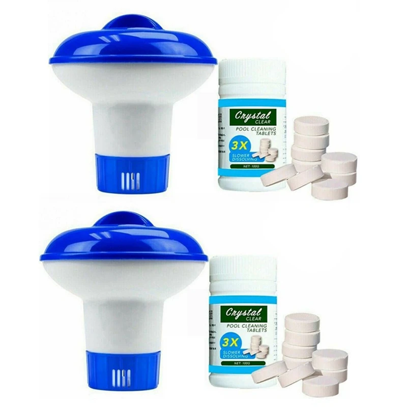 

2X 100G Swimming Pool Cleaning Tablet Floating Chlorine Hot Tub Chemical Dispenser Cleaner