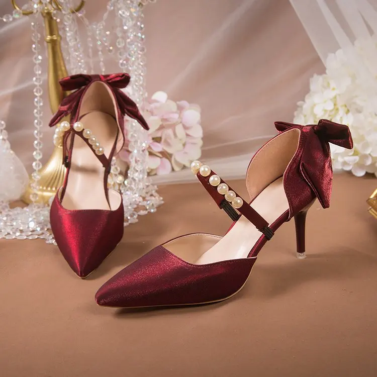 

Новинка 2022, атласная дизайнерская женская обувь с бантом на высоком каблуке, без застежки, с острым носком, на тонком каблуке