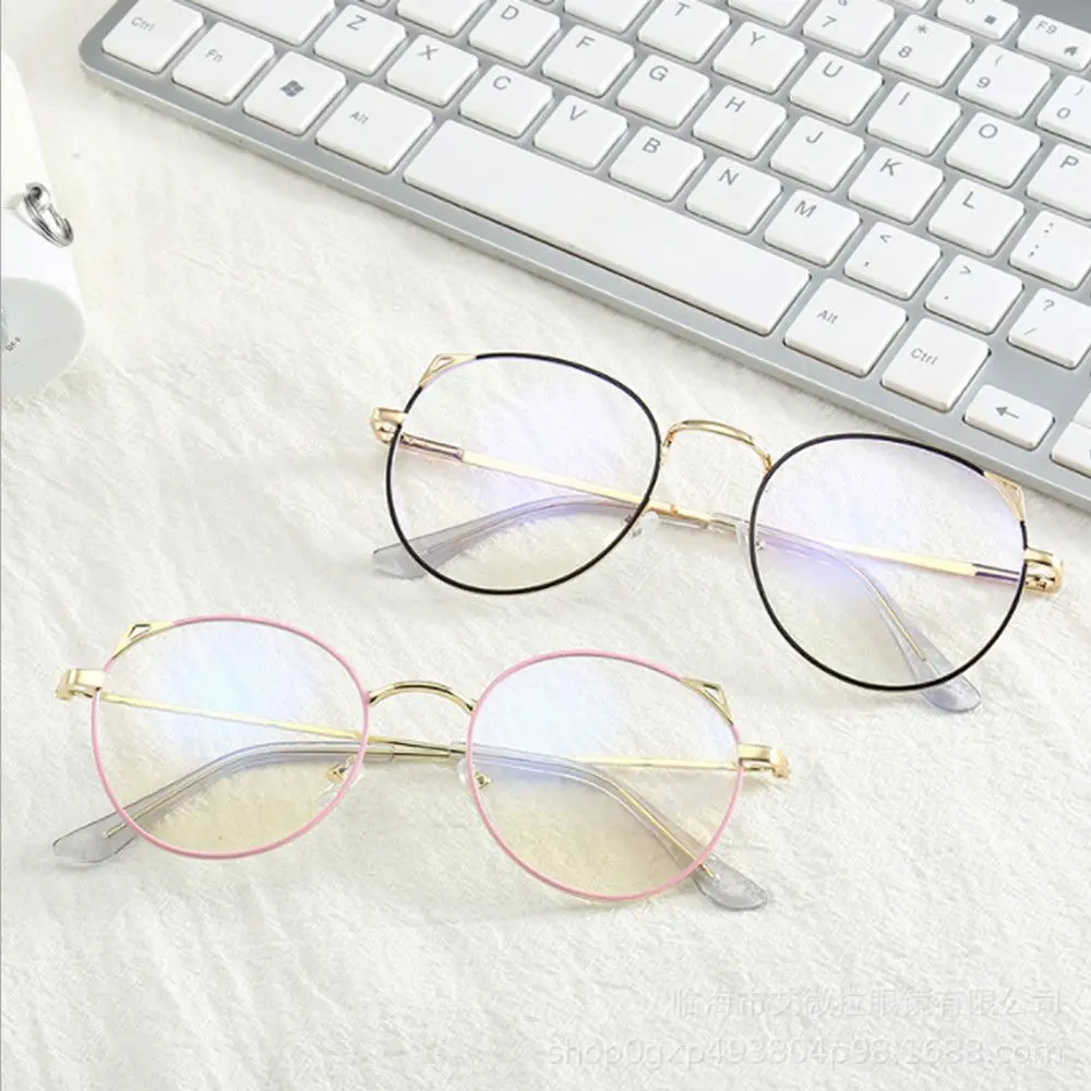 

Cute Cat Ears Design Anti-Blue Light Glasses Ultra Light Frame Computer Goggles Vintage Portable Eye Protection For Women Men