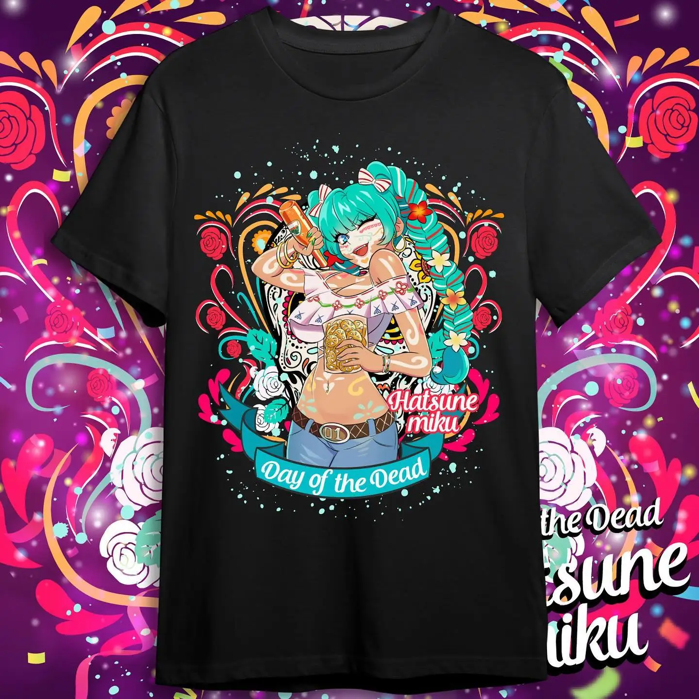 Хлопковая рубашка в стиле аниме Day of the Dead Хацунэ Мику