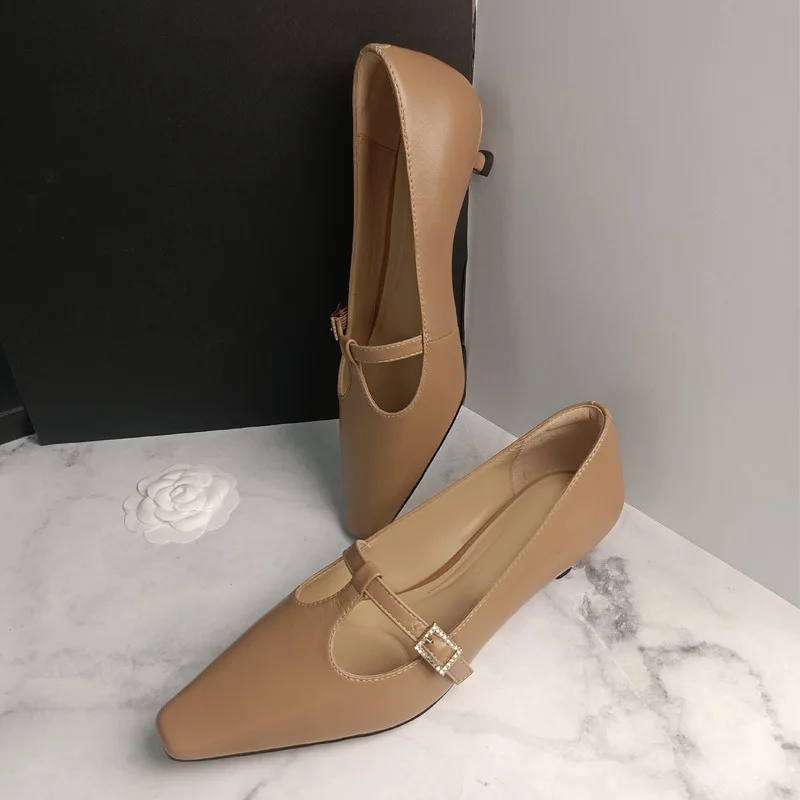 Туфли женские на высоком каблуке натуральная кожа Т-образные квадратный носок