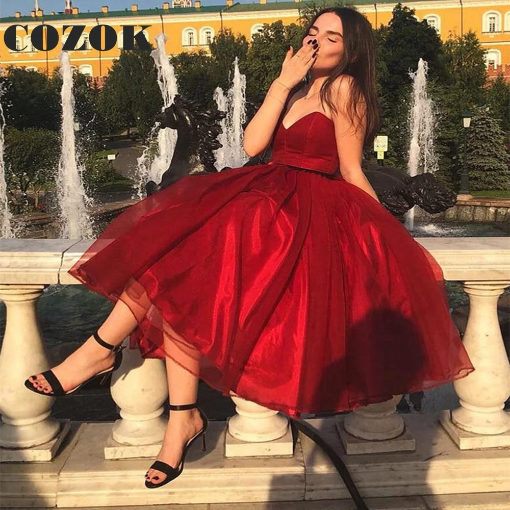 

Wine Red Short Cocktail Dresses 2023 Sweetheart Neck Sleeveless Formal Party Prom Gowns Vestido De Coctail Custom YW69