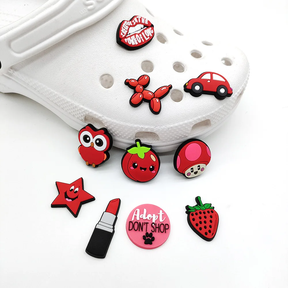 10p Red VSCO Cute Cartoon Pins Croc Shoe Charms Women PVC Ornament Kids Pin Backpack Accessories Single Sale Wholesale Bulk