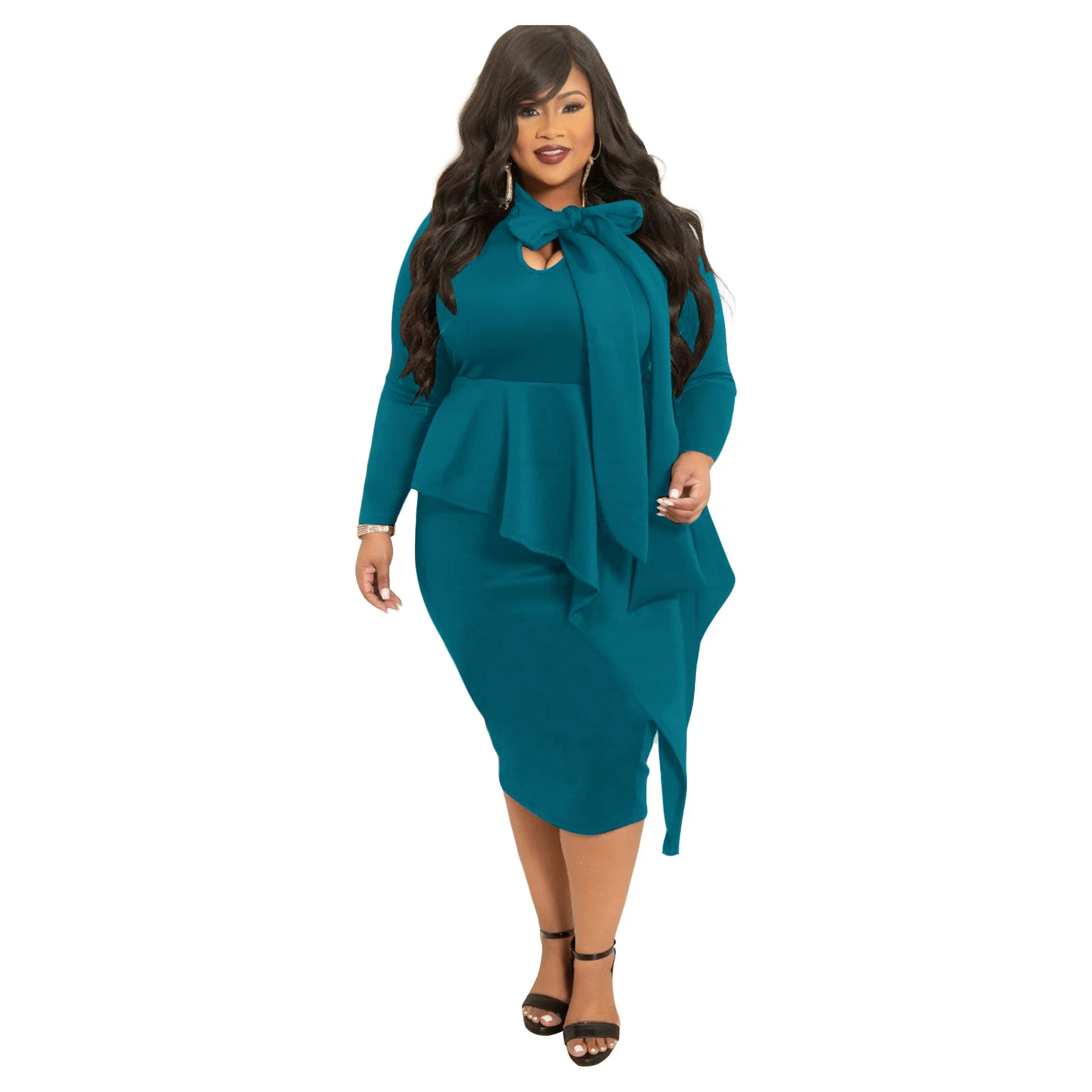 Plus Size Dresses Solid Party Dresses Evening Dresses Bowknot Long Sleeve Pleated Designer Dress Women Luxury 2022 Runway Full