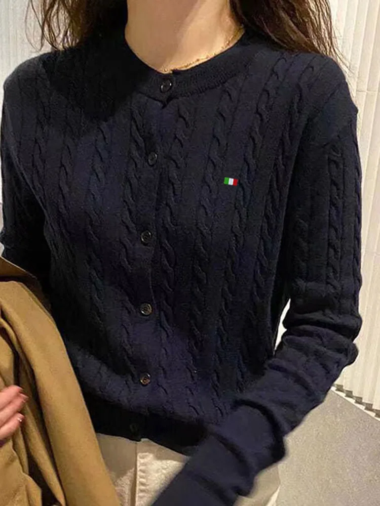 

Women's Autumn And Winter Wool Sweater Version Loose Lazy Wind Short Girl Vintage Twist Button Sweater New Blouseo Female Tops