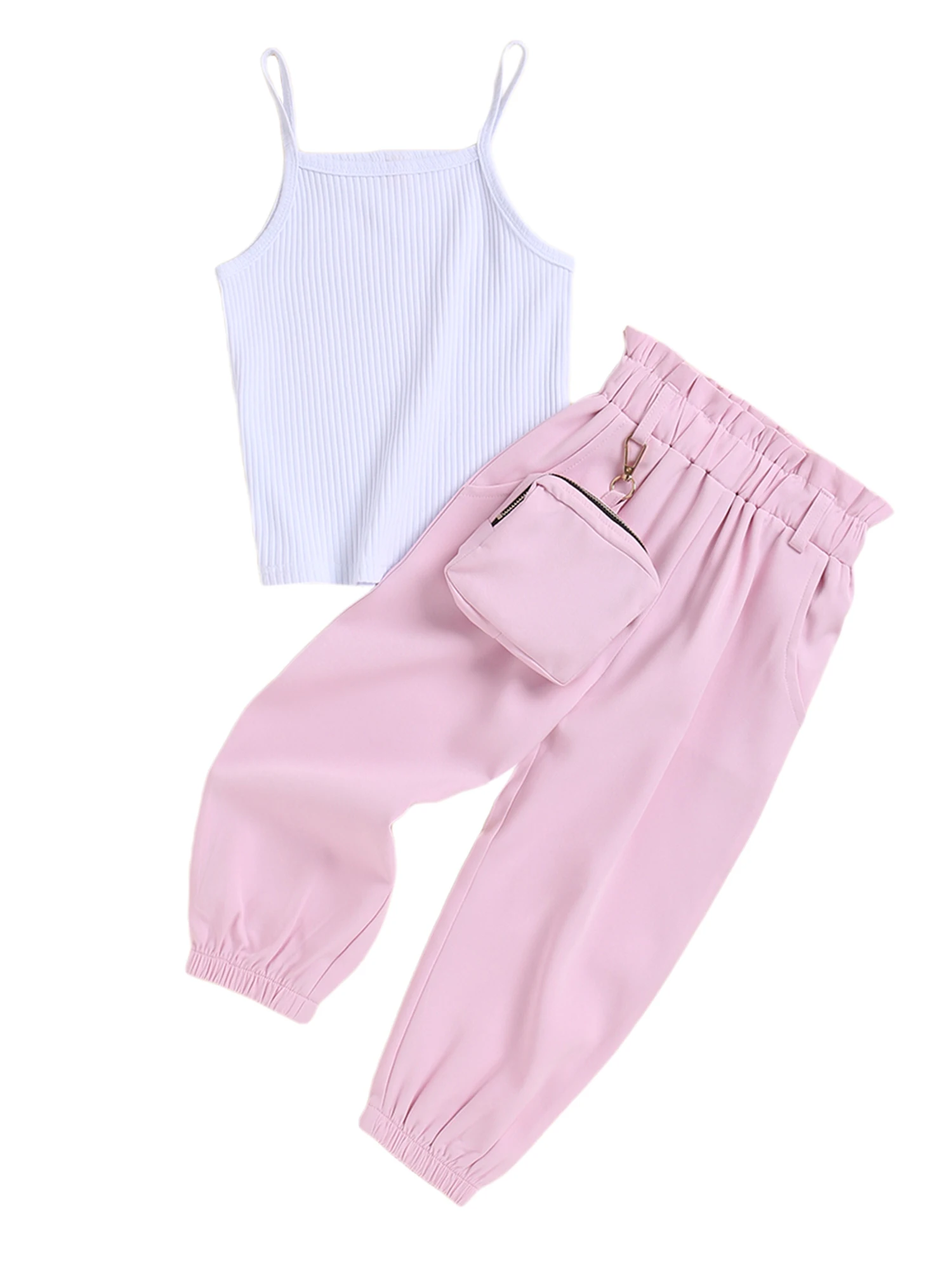 

Children Girl Tanks Tops Pants Bag Elastic Waist Casual Style Pleated Decoration Cool Summer Clothing