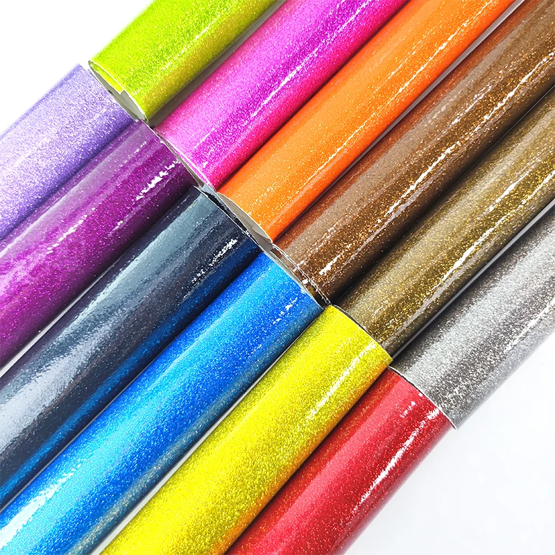 

Fine Flash Fluorescent Glitter Glossy Faux Leather Roll PU Fabric for Stationery Bags Earrings Bag Making Handicrafts 30x135cm