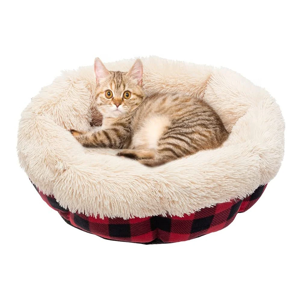 

Winter Cat Bed Mat - Furry Donut Pet Bed for Small Dogs & Cats, Soft Plush Pet Bed Self Warming for Puppies, Kittens