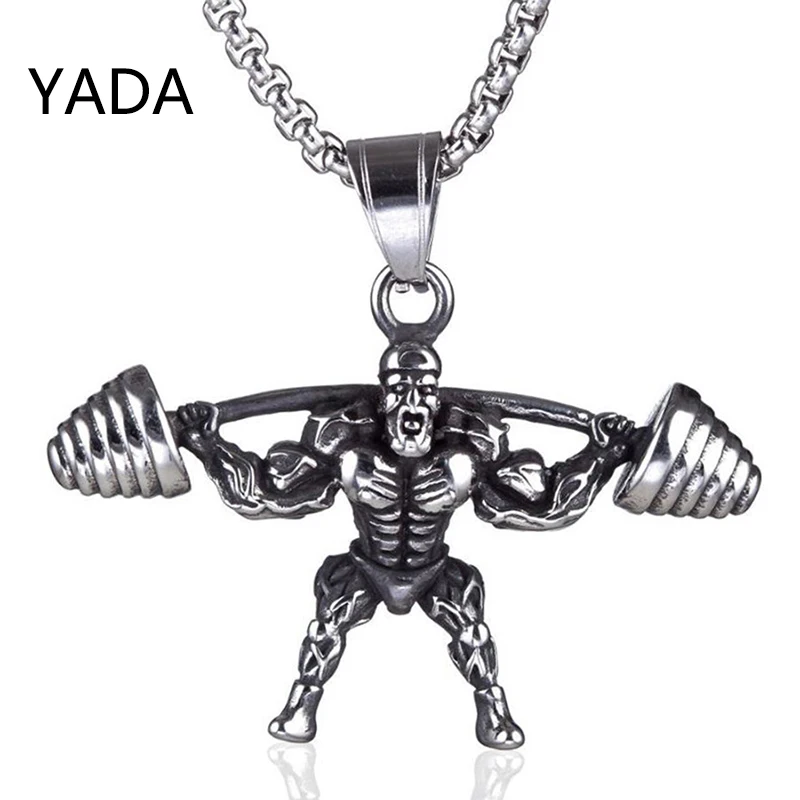 

YADA 2023 Sporty Punk Fitness Barbell Pendant Necklace For Man Women Female Long Chain Jewelry Dumbbell Fitnes Necklace SE220022