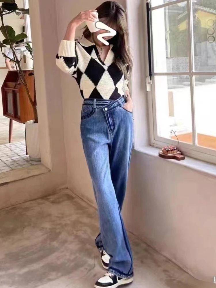 Джинсы женские асимметричный дизайн с панелями индивидуальные осенние